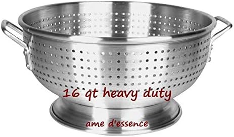 (16-QT) Aluminum Colander with Handles and Base Heavy Duty Commercial Grade